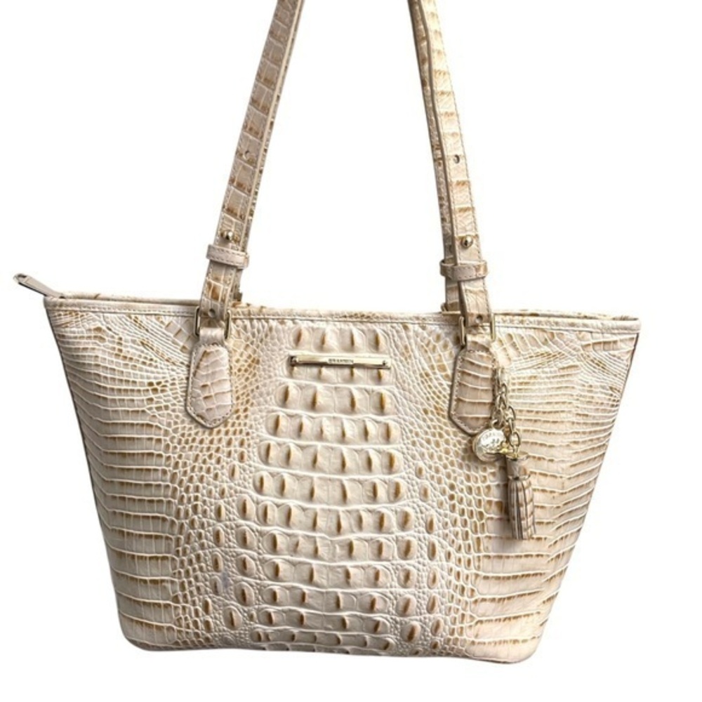 Brahmin cream Melbourne embossed leather tote bag